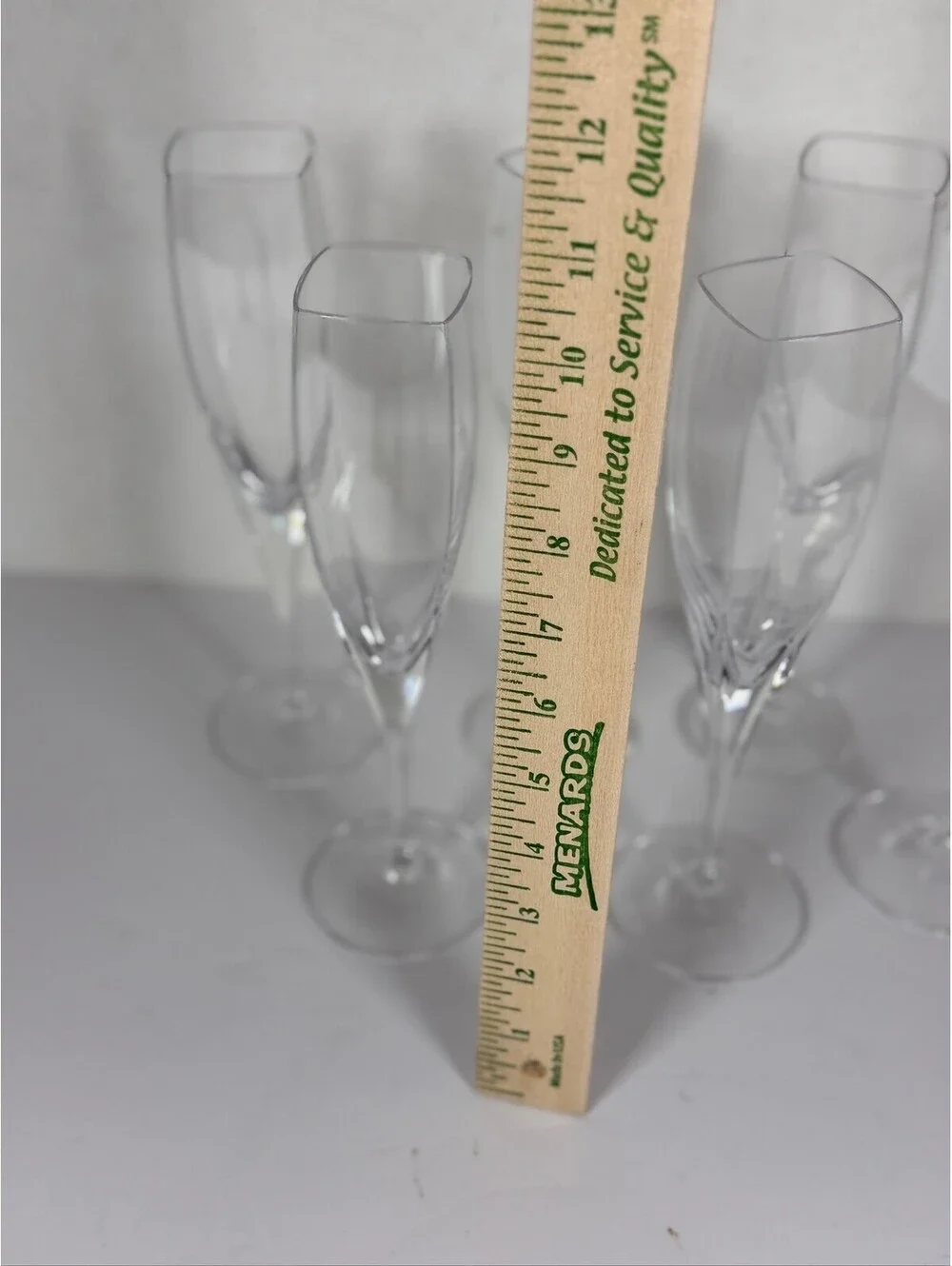 Set of 6 MIkasa r Glass Champagne Flutes Square Rim Elegant Stemware F-12